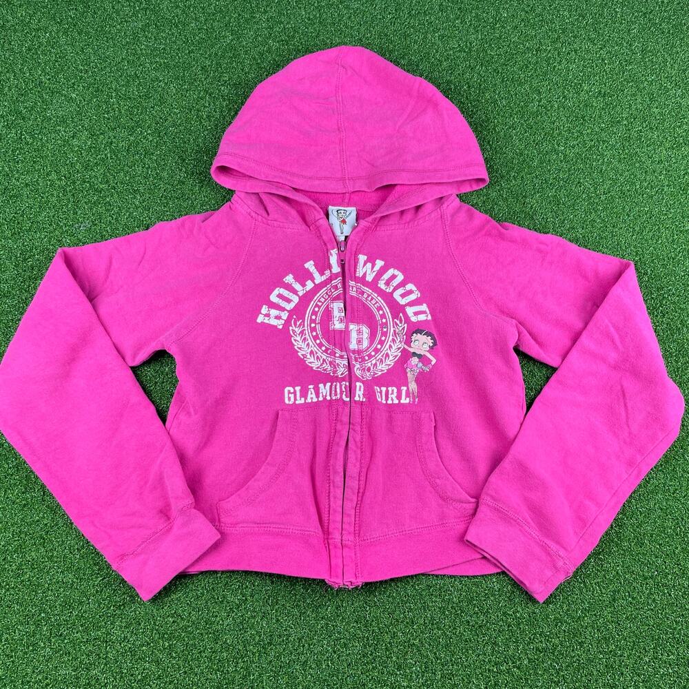 Vintage Y2K Betty Boop Girls Pink Hollywood Glamour Girl Full Zip Hoodie Sz S